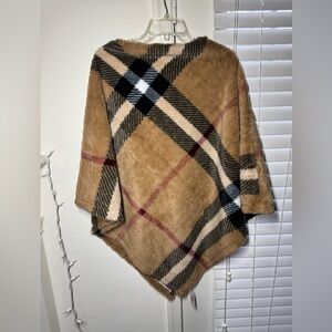 Elegant Tan Plaid Poncho, No Brand